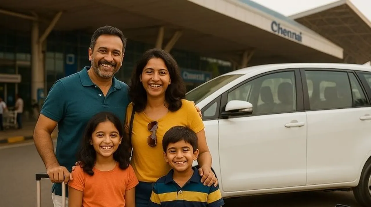 Family car rental pickup at Chennai airport